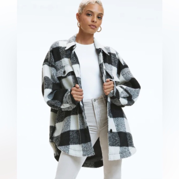 NWT Good American Plaid Shacket Black Ivory Plus size 7/8 - 4X/5X - Picture 2 of 6